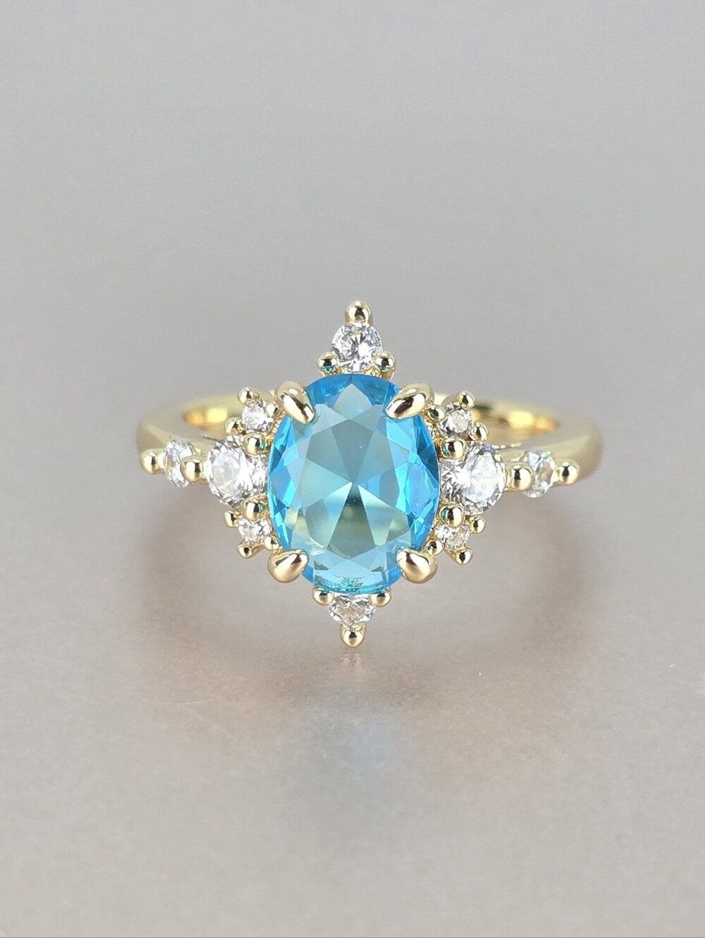 Blue Gemstone Halo Gold Ring